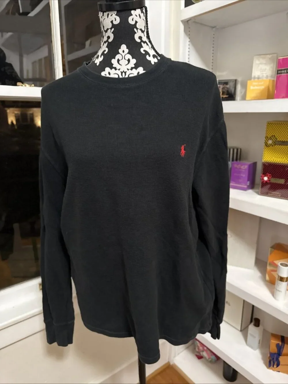Polo Ralph Lauren black Thermal cotton long sleeve tee shirt size L